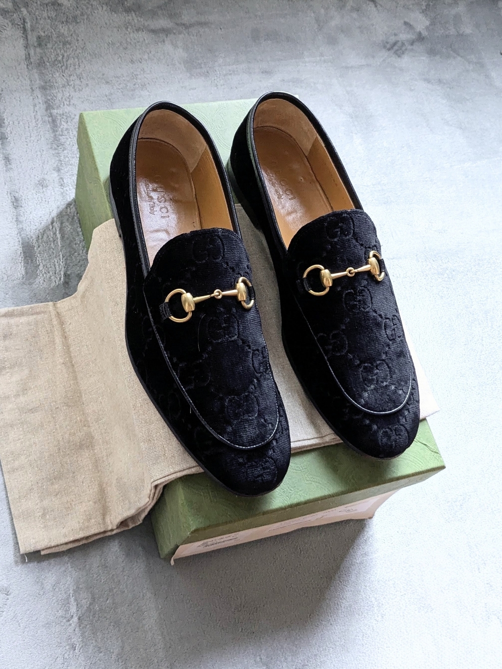 Black Velvet Horsebit Loafers - Luxury Men's Dress Shoes Gucci 10 US Monogram